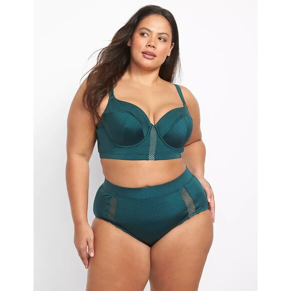 Lane Bryant Cacique Shimmer Swim Brief With Fishnet Trim 16 - Picture 3 of 3